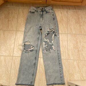 Pacsun Blue Ripped Straight Leg Jeans